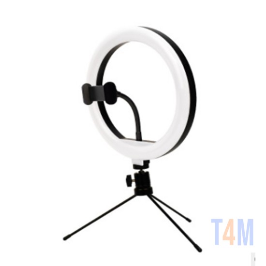 RING LIGHT LS-260 10.0" CON SOPORTE PARA TRÍPODE MINI Y SOPORTE PARA TELÉFONO AJUSTE DE LUZ DE 3 COLORES NEGRO